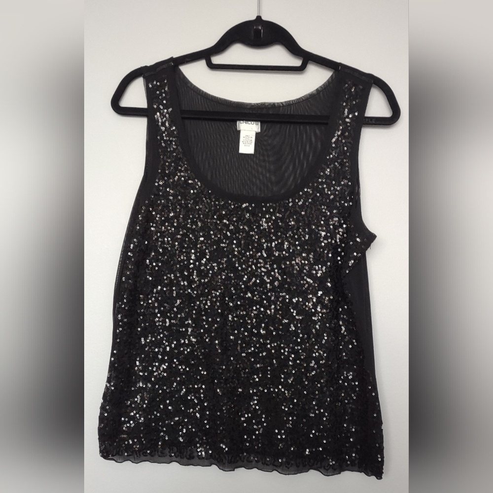 Chico's Sparkling Black Sequin Tank Top